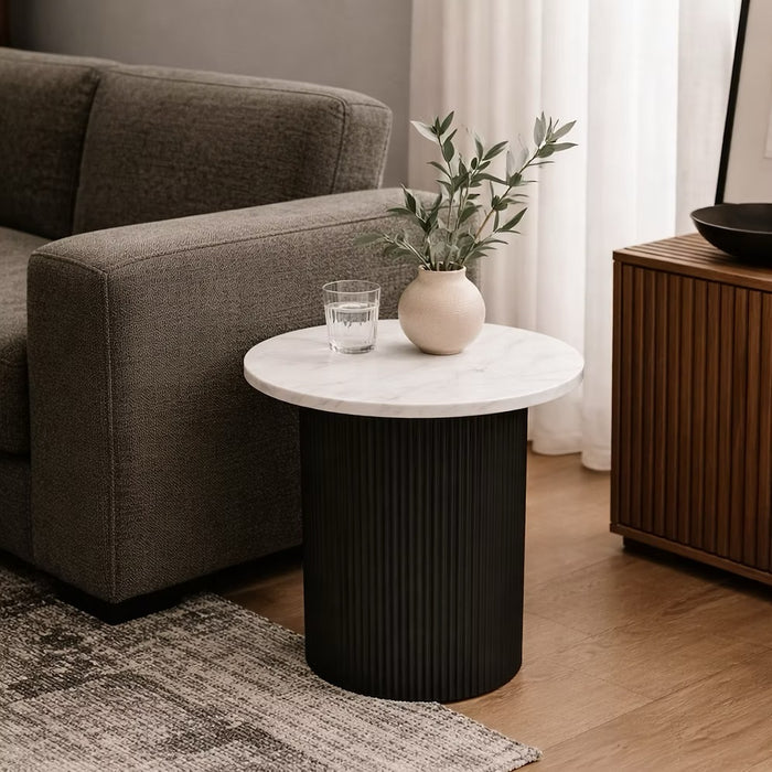 Roman Round Side Table with Black Fluted Base