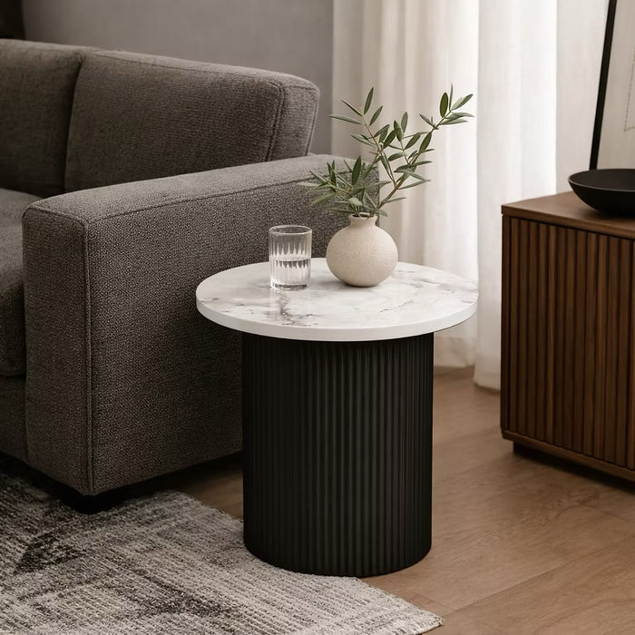 Roman Round Side Table with Black Fluted Base