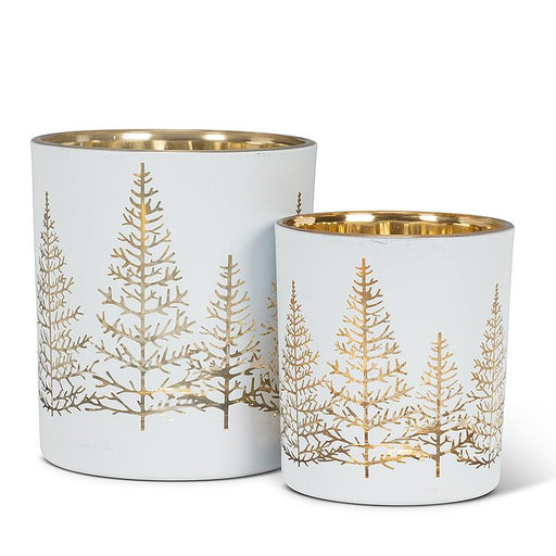 Abbott Collection White & Gold Tree Tealight Holders – Set of 2 (Large and Small) - Candle Holders