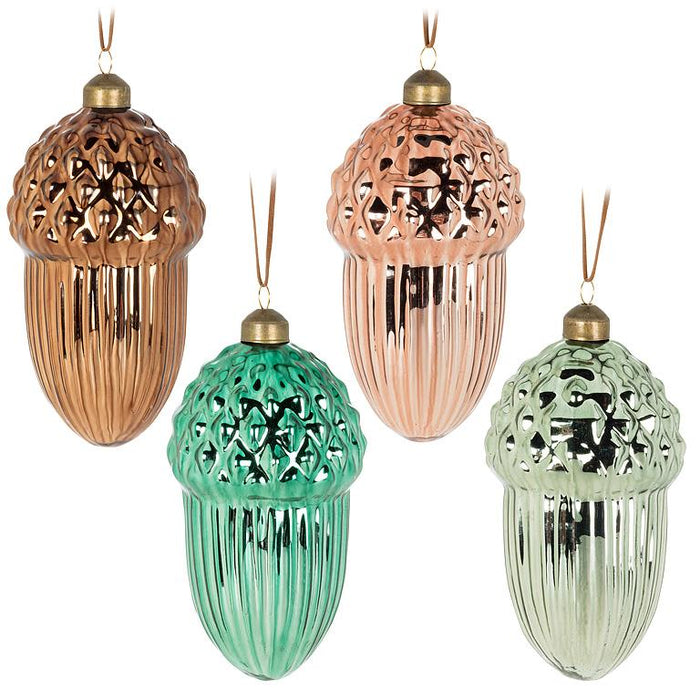 Large Glass Acorn Ornaments, Set of 4