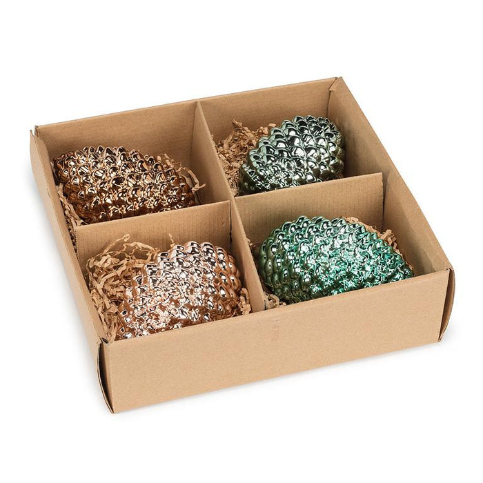 Large Glass Pinecone Ornaments, Set of 4