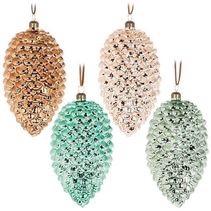 Large Glass Pinecone Ornaments, Set of 4
