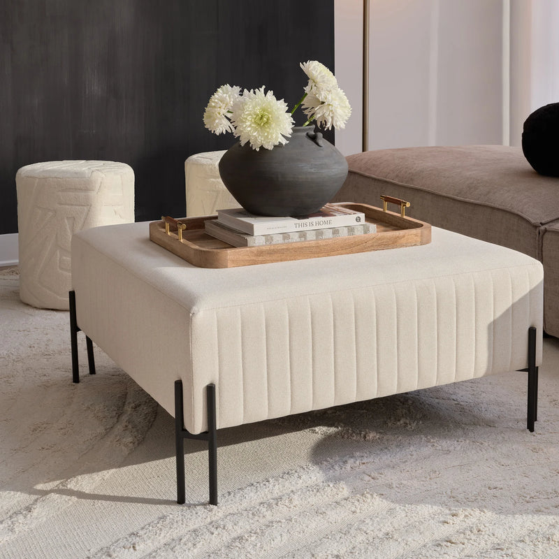 Renwil Fitzroy Natural Poly-Linen Ottoman