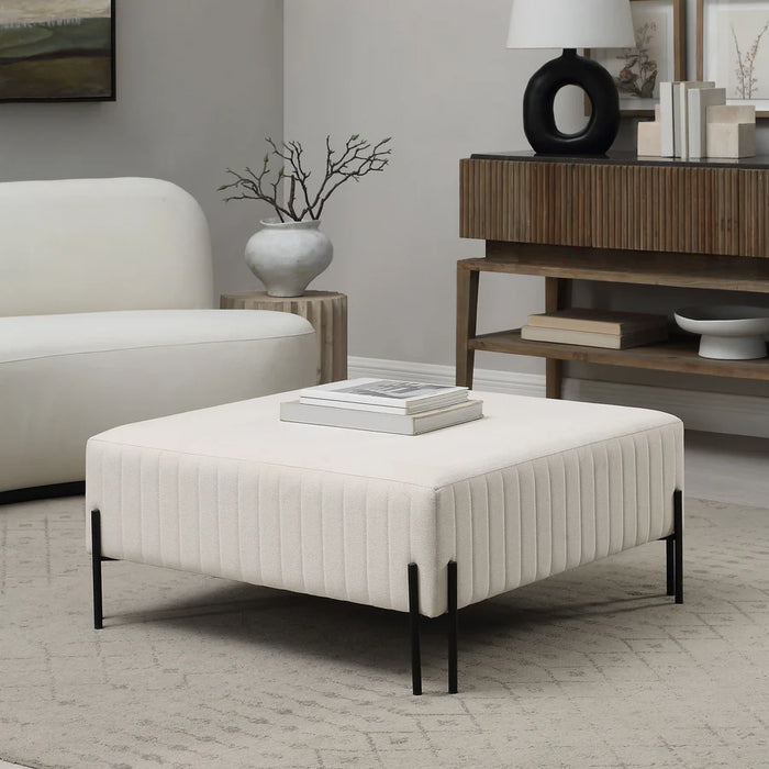Renwil Fitzroy Natural Poly-Linen Ottoman