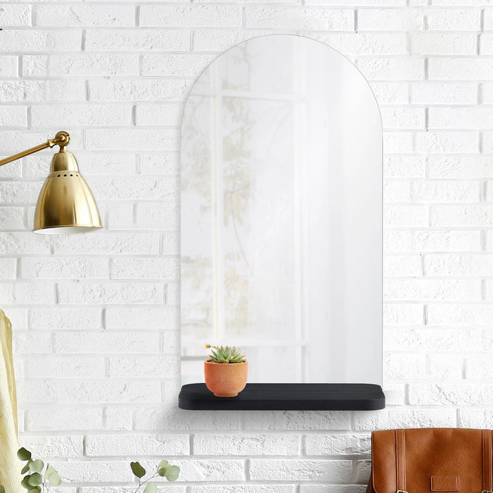 Renwil Lucila Frameless Arched Wall Mirror with Black Shelf