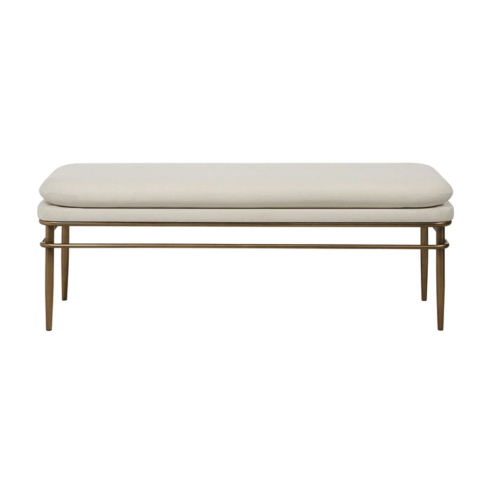 Paredes Upholstered Bench – Natural & Antique Brass