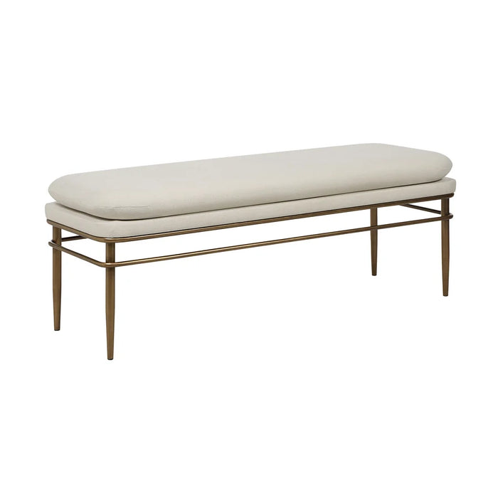 Paredes Upholstered Bench – Natural & Antique Brass