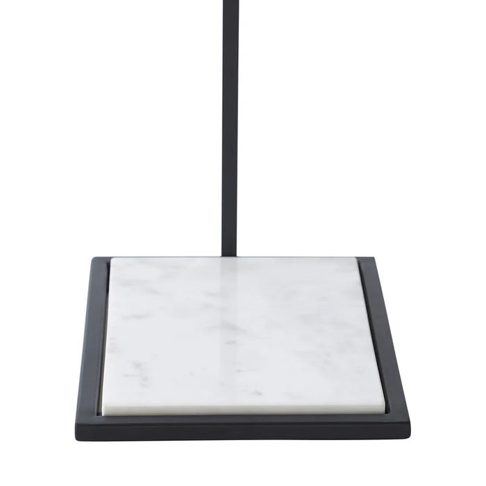 Close-up detail of Renwil Danica marble base shelf and black steel frame