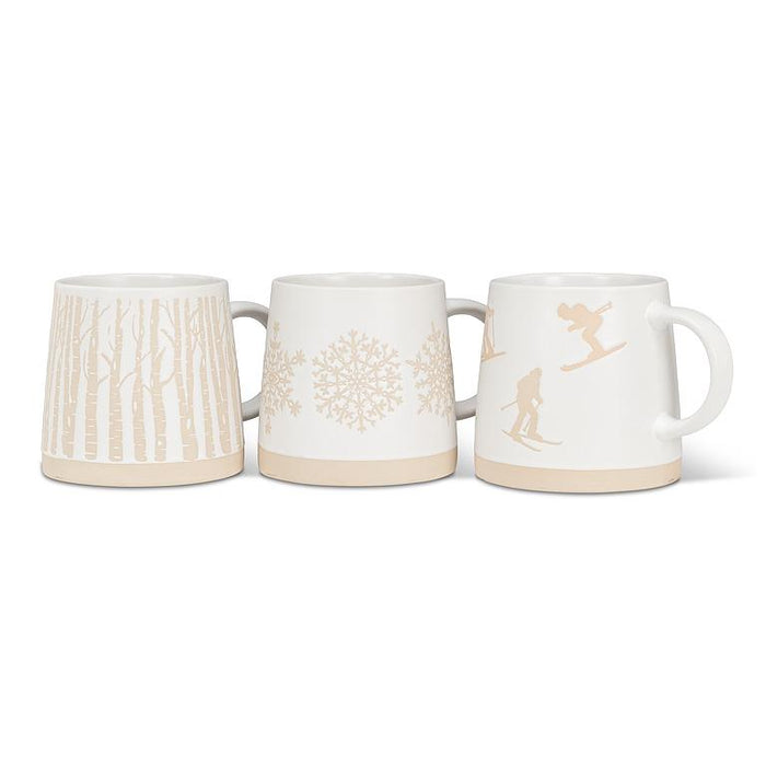 Wide Base Mug- Alpine Skiers Design, 14 oz.