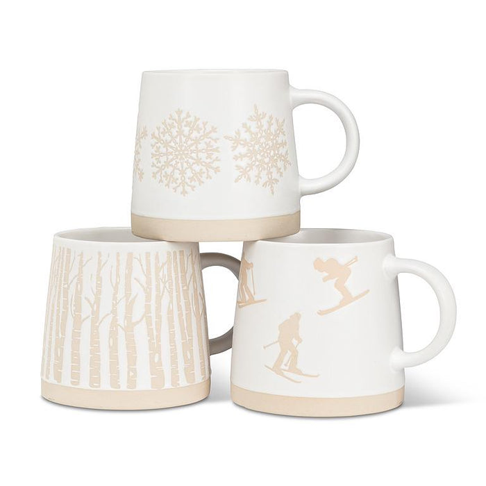 Wide Base Mug- Alpine Skiers Design, 14 oz.