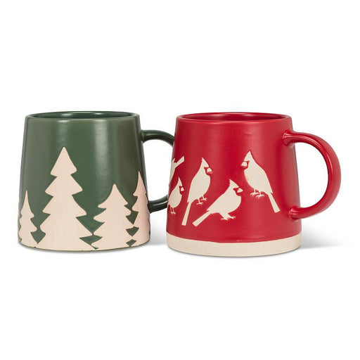 Abbott Collection Wide Base Mugs – Cardinals & Pine Trees Designs Set of 2 (14 oz) - Mugs