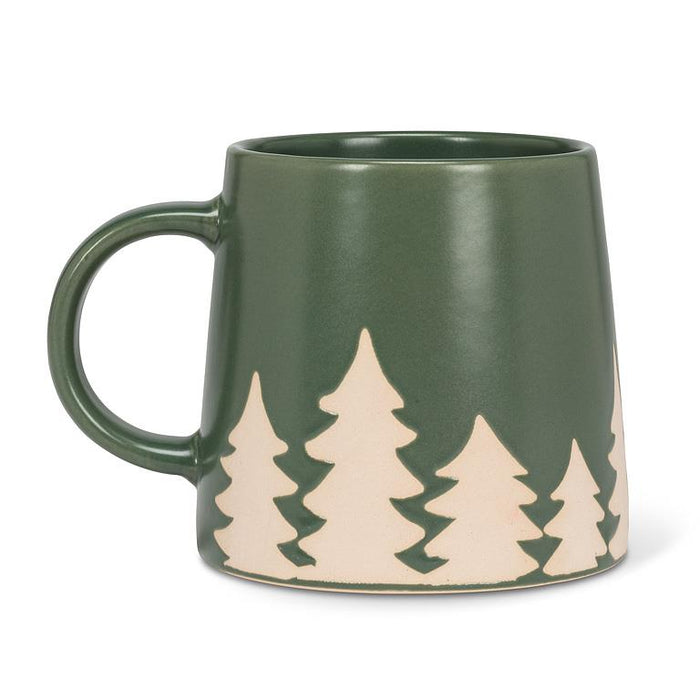 Wide Base Mug- Pine Trees Design, 14 oz.