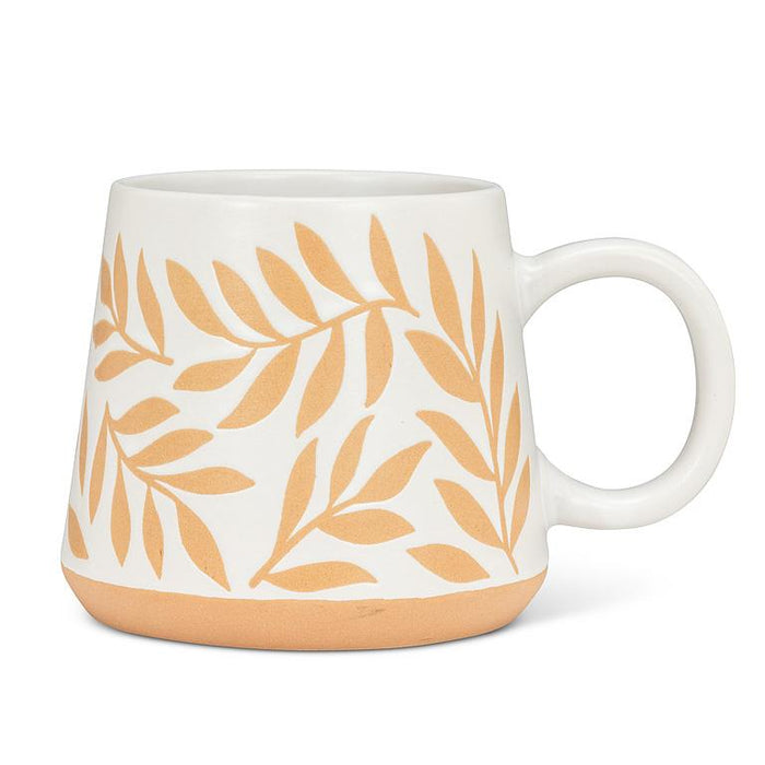 Oversize Stoneware Mugs with Leaves, 17 oz – Set of 6