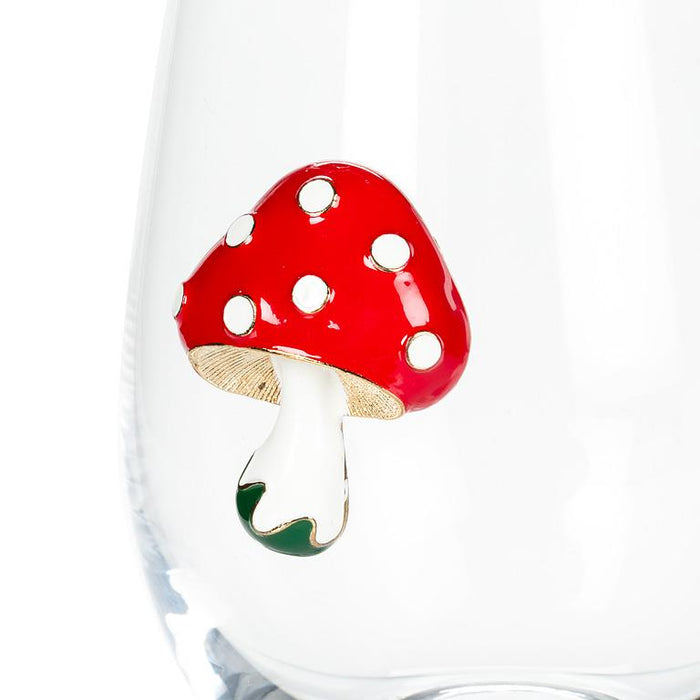 Jewelled Stemless Glass- Mushroom Design, 16 oz.