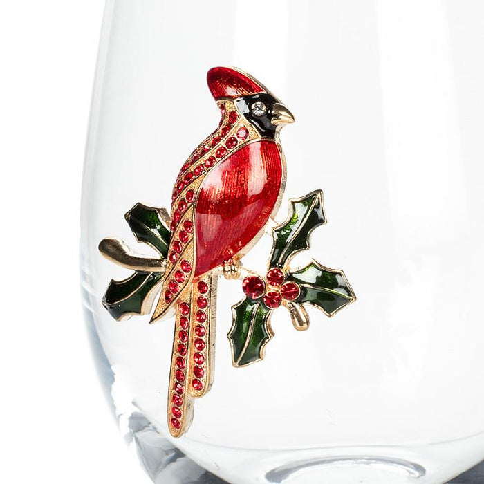 Jewelled Stemless Glass- Cardinal Design, 16 oz.
