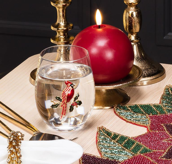 Abbott Collection Jewelled Stemless Glasses – Cardinal Design, Set of 6 (16 oz)