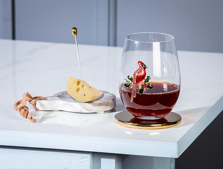 Abbott Collection Jewelled Stemless Glasses – Cardinal Design, Set of 6 (16 oz)