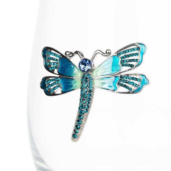 Jewelled Stemless Glass- Dragonfly Design, 16 oz.
