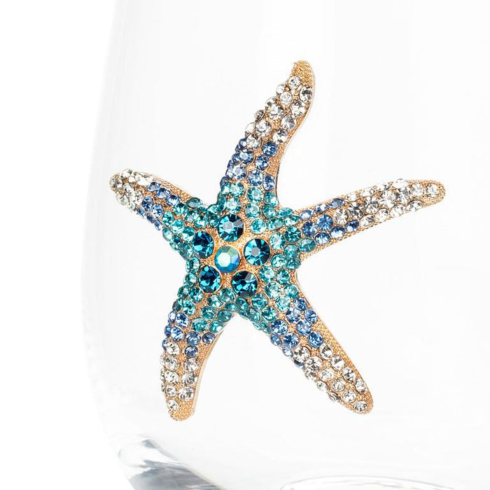 Jewelled Stemless Glass- Starfish Design, 16 oz.