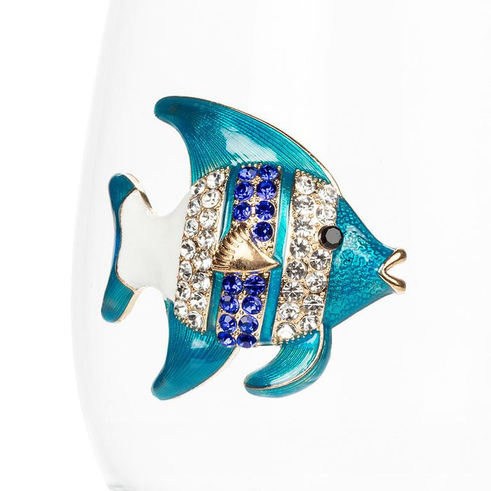 Jewelled Stemless Glass- Fish Design, 16 oz.