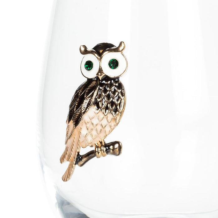 Jewelled Stemless Glass- Owl Design, 16 oz.