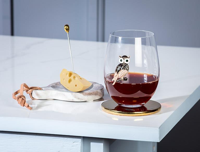 Abbott Collection Jewelled Stemless Glasses – Owl Design, Set of 6 (16 oz)