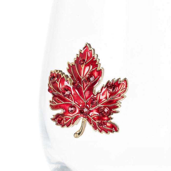 Jewelled Stemless Glass- Maple Leaf Design, 16 oz.