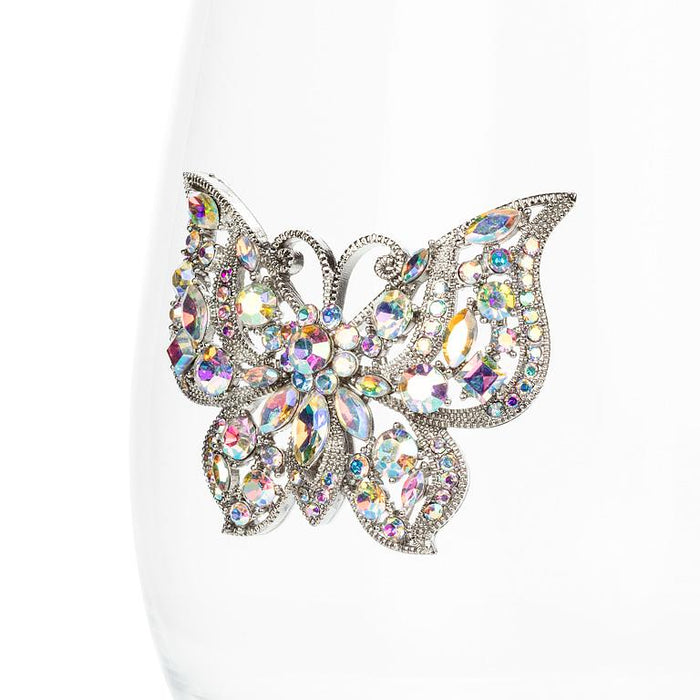 Jewelled Stemless Glass- Butterfly Design, 16 oz.