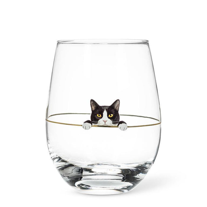 Peeking Black Cat Stemless Wine Glasses, 14 oz – Set of 4