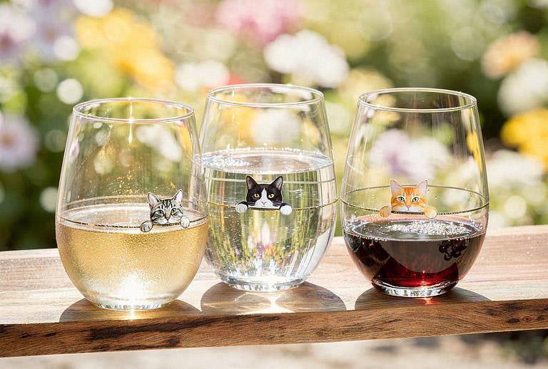 Peeking Black Cat Stemless Wine Glasses, 14 oz – Set of 4