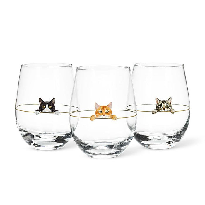 Peeking Orange Cat Stemless Wine Glasses, 14 oz – Set of 4
