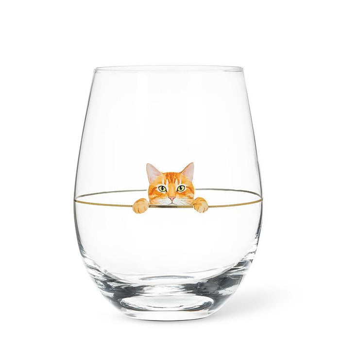 Peeking Orange Cat Stemless Wine Glasses, 14 oz – Set of 4