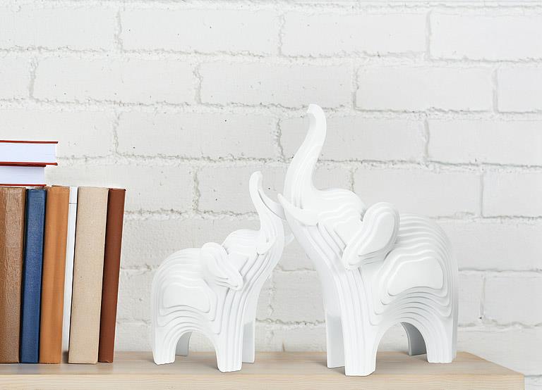 Large Contoured Elephant Sculpture, White, 13.5"