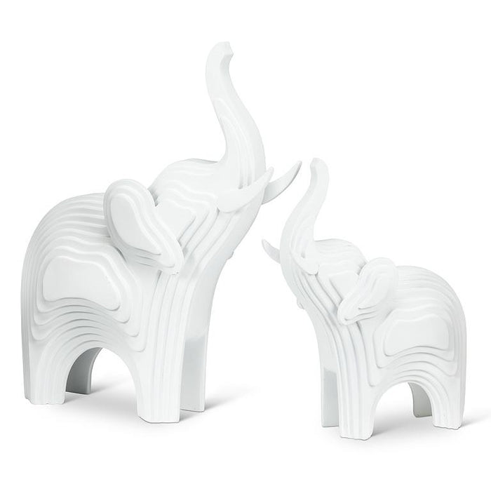 Large Contoured Elephant Sculpture, White, 13.5"