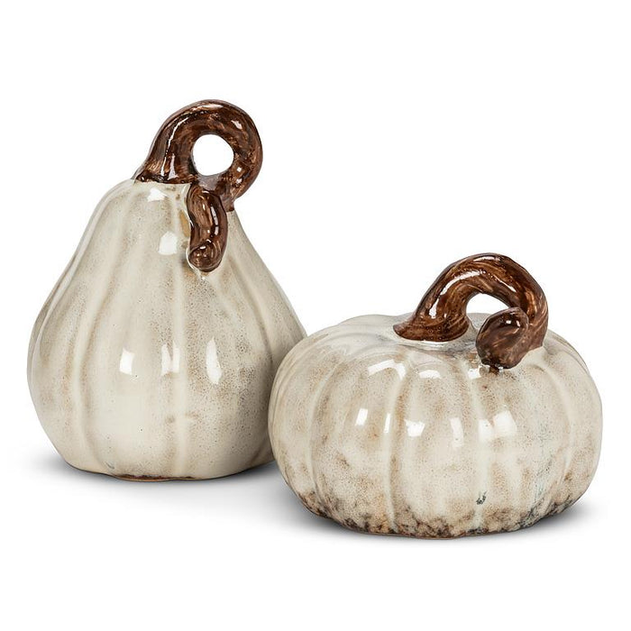 Mini Ivory Ceramic Pumpkins, 2.5" – Set of 4