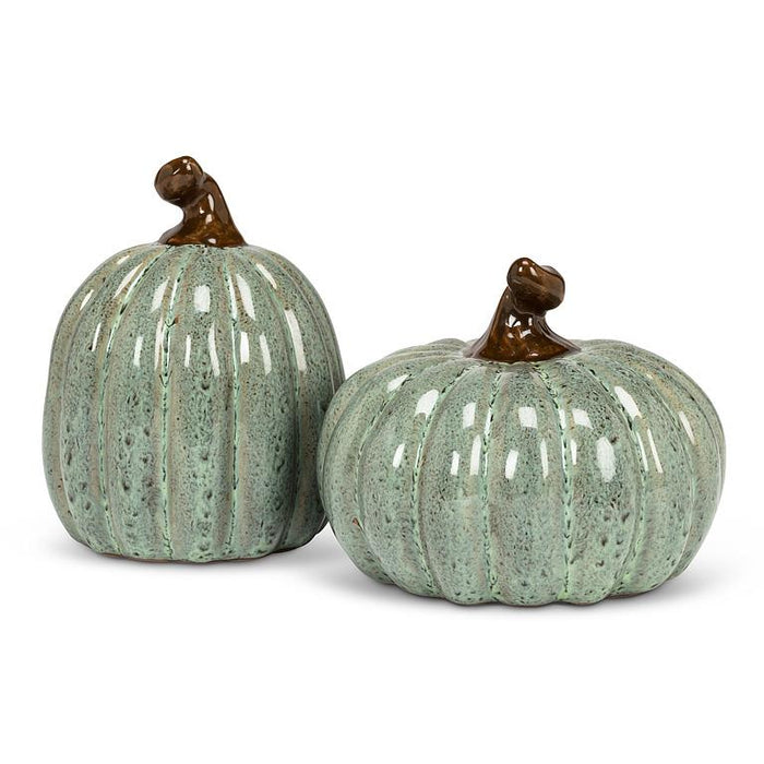 Small Low Porcelain Pumpkins, Sage Green, 3" – Set of 4
