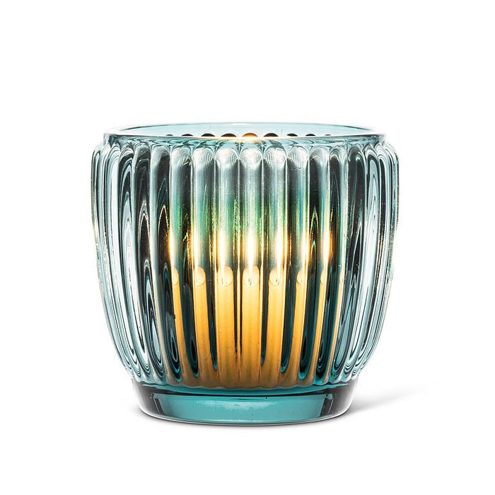 Abbott Collection Ribbed Glass Votive — Blue Set of 6 - Candle Holders