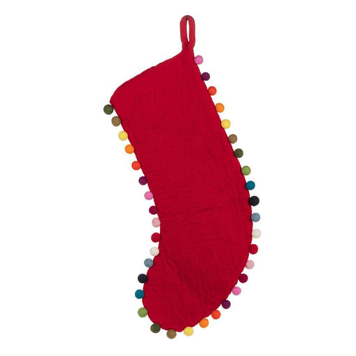 Abbott Collection Festive Pom Pom Christmas Stocking in Red - Stocking