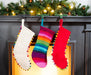 Abbott Collection Festive Pom Pom Christmas Stocking in White - Stocking