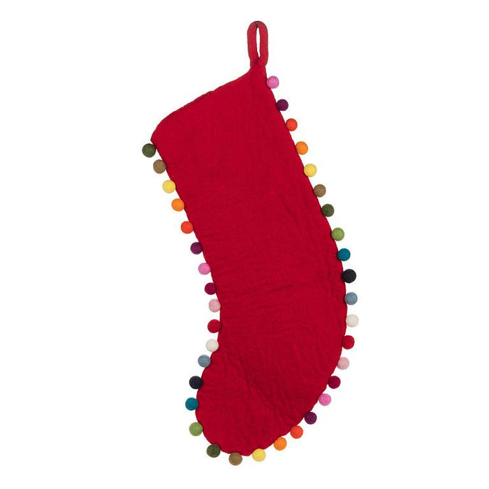 Abbott Collection Festive Pom Pom Christmas Stocking in Red - Stocking