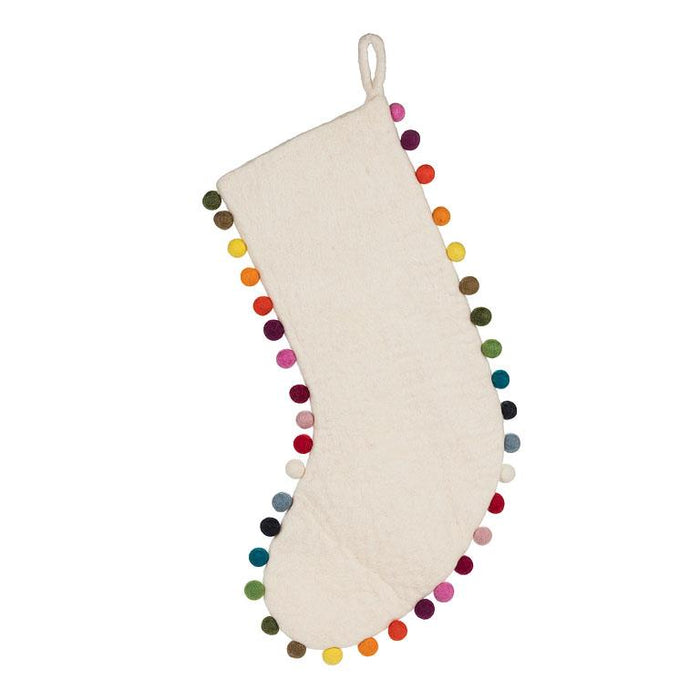 Abbott Collection Festive Pom Pom Christmas Stocking in White - Stocking