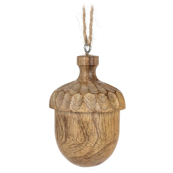 Carved Wooden Acorn Ornaments, Set of 3