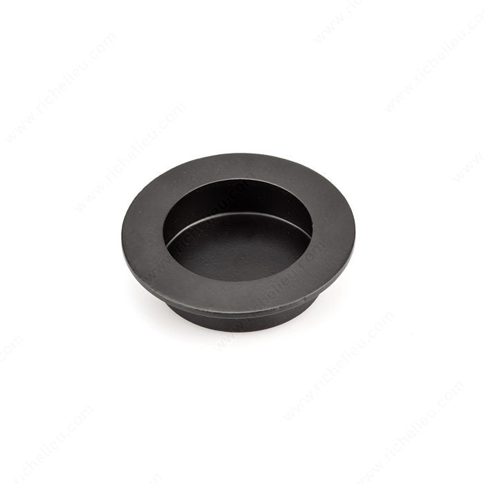 Traditional round recessed forged iron pull in Matte Black, model 9548