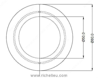 Technical dimensions for 80 mm round recessed forged iron pull 9548
