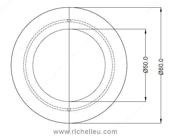 Technical dimensions for 80 mm round recessed forged iron pull 9548