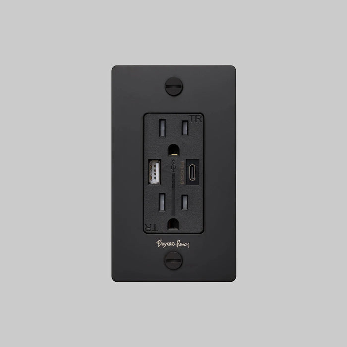 Buster + Punch 1-Gang Duplex Outlet with USB-A & USB-C – Cross - 1G USB A + C Outlets