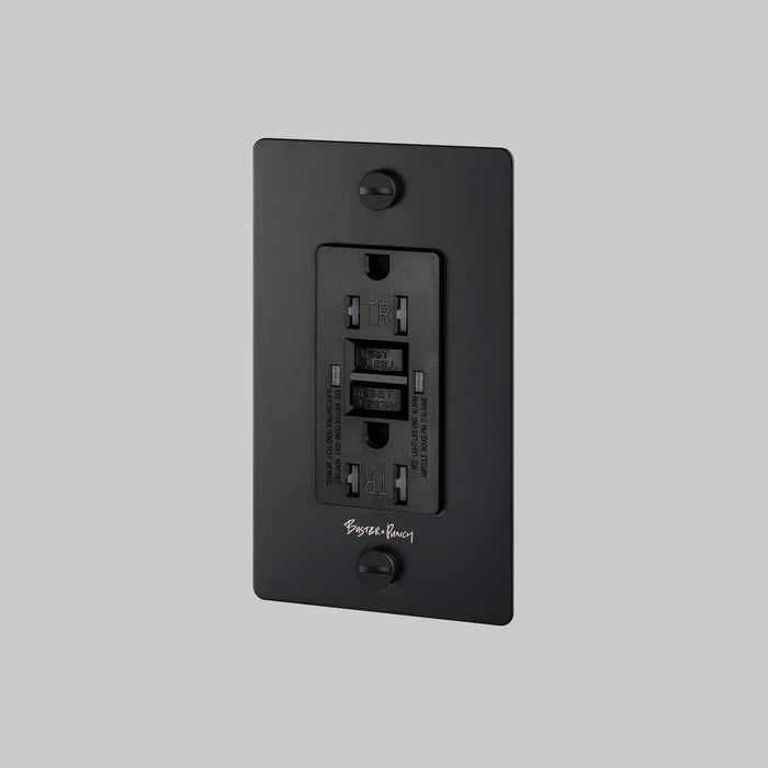 Buster + Punch 1-Gang Duplex GFCI Outlet – Cross - Black / With Logo - 1G GFCI