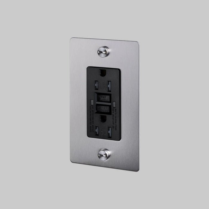 Buster + Punch 1-Gang Duplex GFCI Outlet – Cross - Steel / Without Logo - 1G GFCI