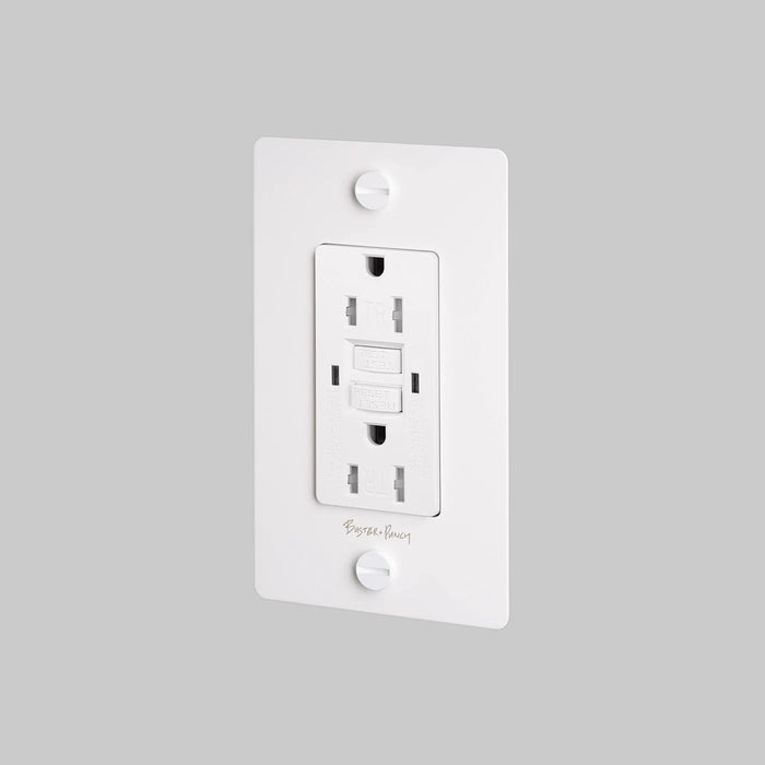 Buster + Punch 1-Gang Duplex GFCI Outlet – Cross - White / With Logo - 1G GFCI