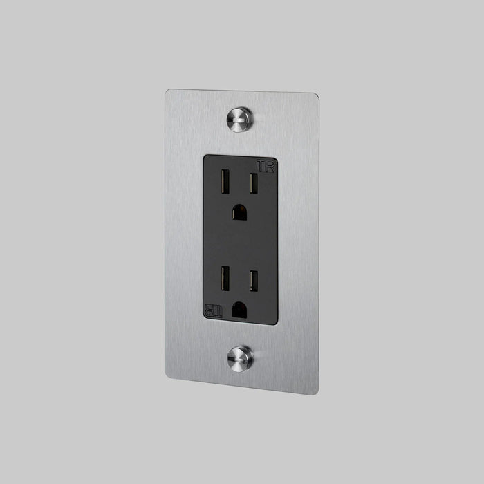 Buster + Punch 1-Gang Duplex Outlet – Cross - Steel / Without Logo - 1G Duplex Outlets